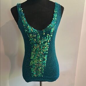 Sequin Embellished Teal Sleeveless Top